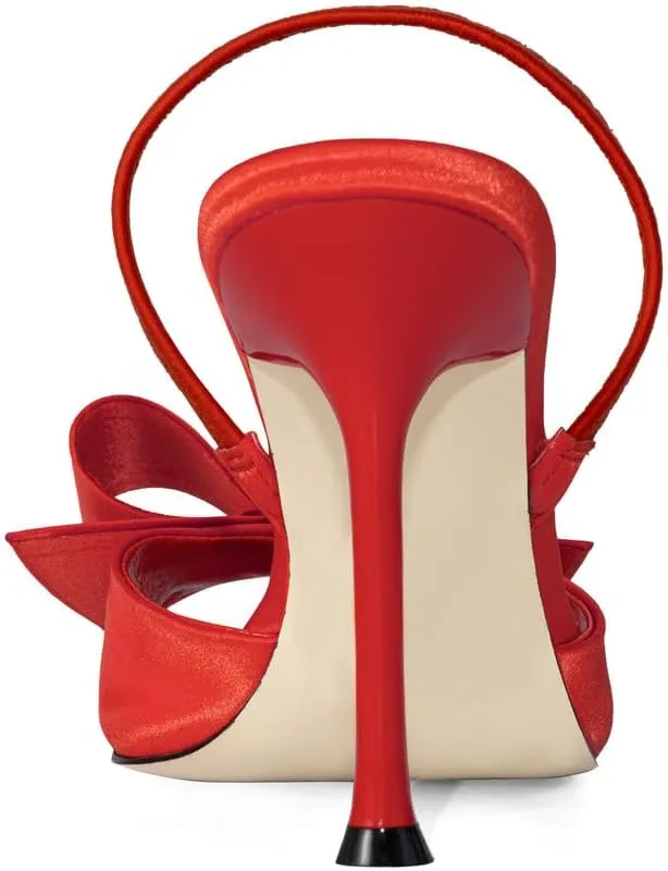Satin High Heels Slingback Open Toe Mules Sandals Bow Stiletto Sexy Heels Comfortable Wedding Party Shoes
