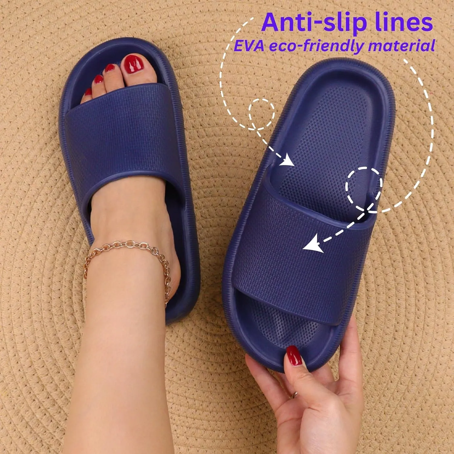 SEVENHILLDIAMONDS Thick Sole Slipper for Women and men - Pillow Slide - Indoor and Outdoor Sandal - Non Slip Slipper - Beach Slide - Quick Drying Sandal