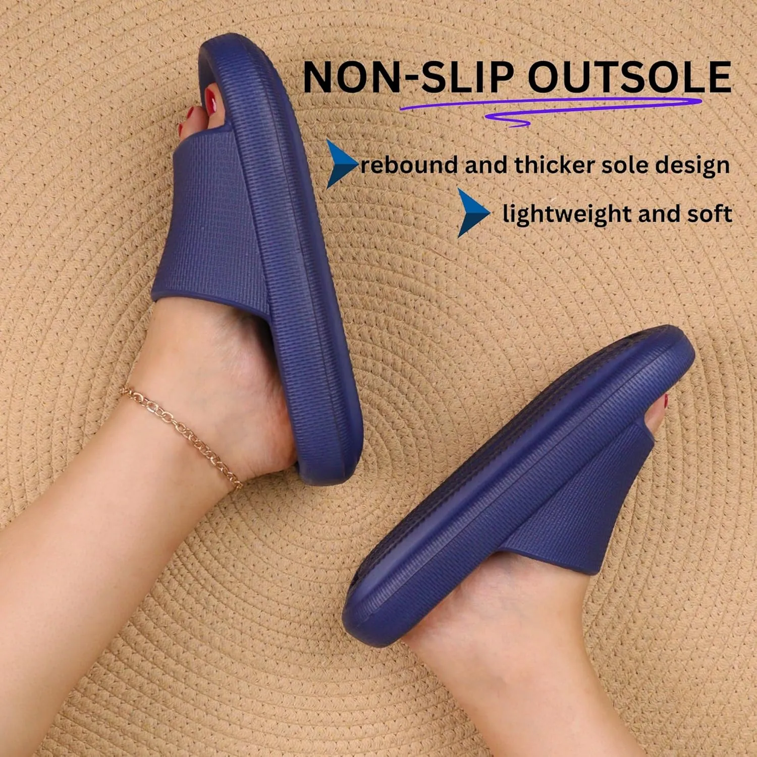 SEVENHILLDIAMONDS Thick Sole Slipper for Women and men - Pillow Slide - Indoor and Outdoor Sandal - Non Slip Slipper - Beach Slide - Quick Drying Sandal