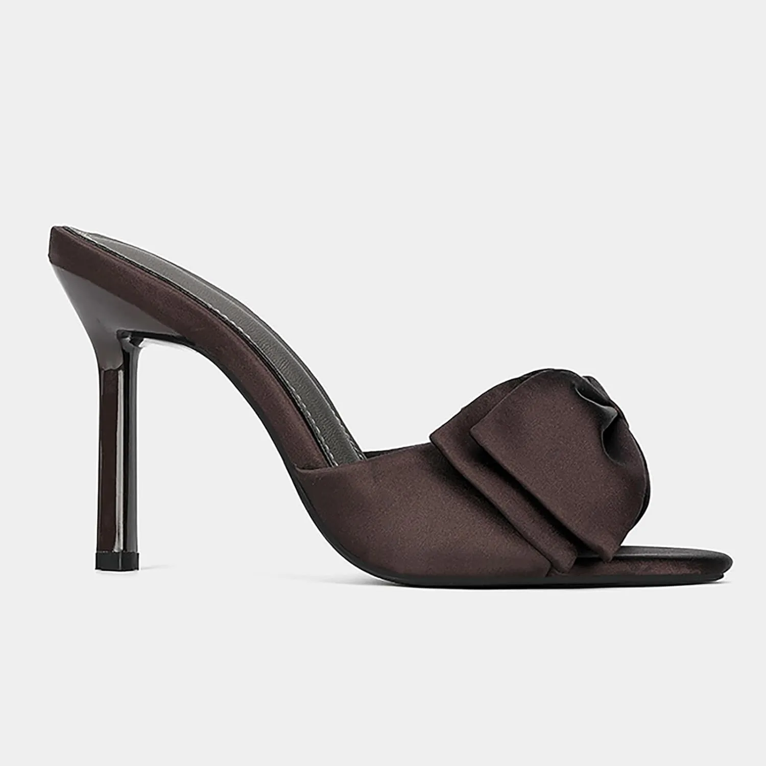 Sexy Pointed Toe Stiletto Satin Bow Slides For Women Elegant Slip On Comfort Peep Toe High Heel Backless Bridal Mule Slippers Summer Party Prom Wedding Dance Heel Sandals