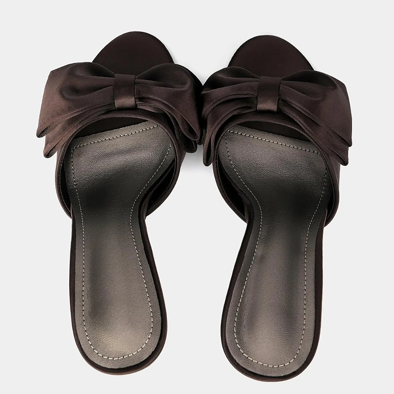 Sexy Pointed Toe Stiletto Satin Bow Slides For Women Elegant Slip On Comfort Peep Toe High Heel Backless Bridal Mule Slippers Summer Party Prom Wedding Dance Heel Sandals