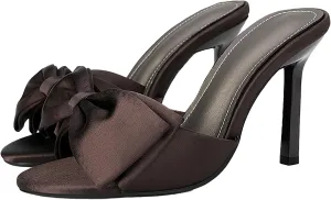Sexy Pointed Toe Stiletto Satin Bow Slides For Women Elegant Slip On Comfort Peep Toe High Heel Backless Bridal Mule Slippers Summer Party Prom Wedding Dance Heel Sandals