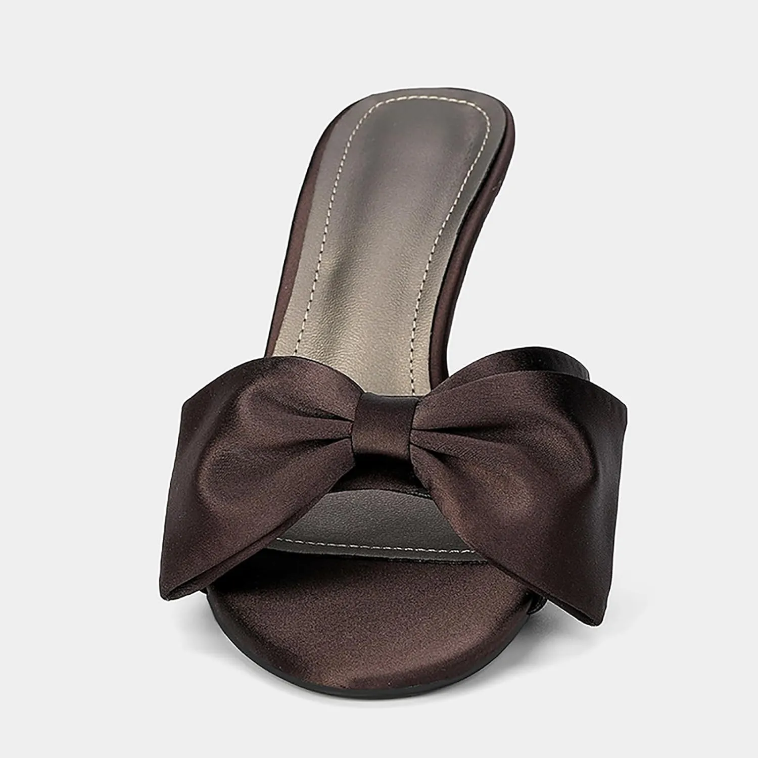Sexy Pointed Toe Stiletto Satin Bow Slides For Women Elegant Slip On Comfort Peep Toe High Heel Backless Bridal Mule Slippers Summer Party Prom Wedding Dance Heel Sandals