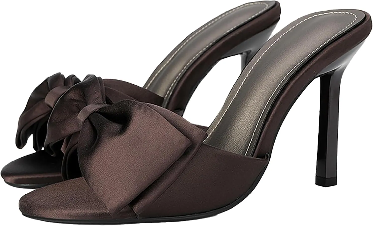 Sexy Pointed Toe Stiletto Satin Bow Slides For Women Elegant Slip On Comfort Peep Toe High Heel Backless Bridal Mule Slippers Summer Party Prom Wedding Dance Heel Sandals