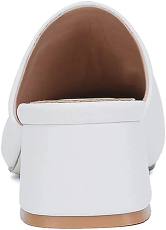 SHEMEE Women's Closed Square Toe Chunky Heel Slides Mule Pumps Slip On Mid Block Heels Slippers Sandals Backless Slingback Shoes