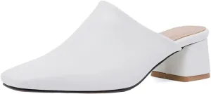 SHEMEE Women's Closed Square Toe Chunky Heel Slides Mule Pumps Slip On Mid Block Heels Slippers Sandals Backless Slingback Shoes