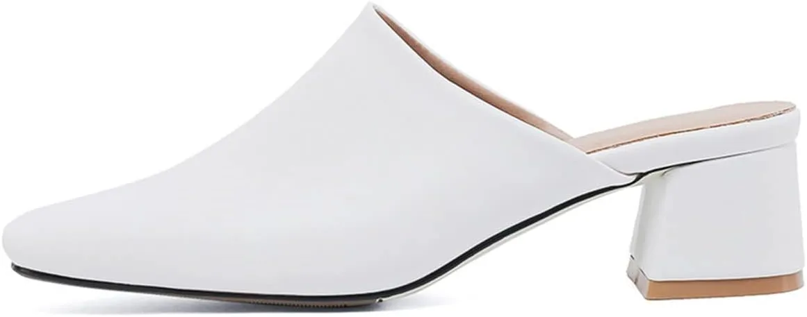 SHEMEE Women's Closed Square Toe Chunky Heel Slides Mule Pumps Slip On Mid Block Heels Slippers Sandals Backless Slingback Shoes
