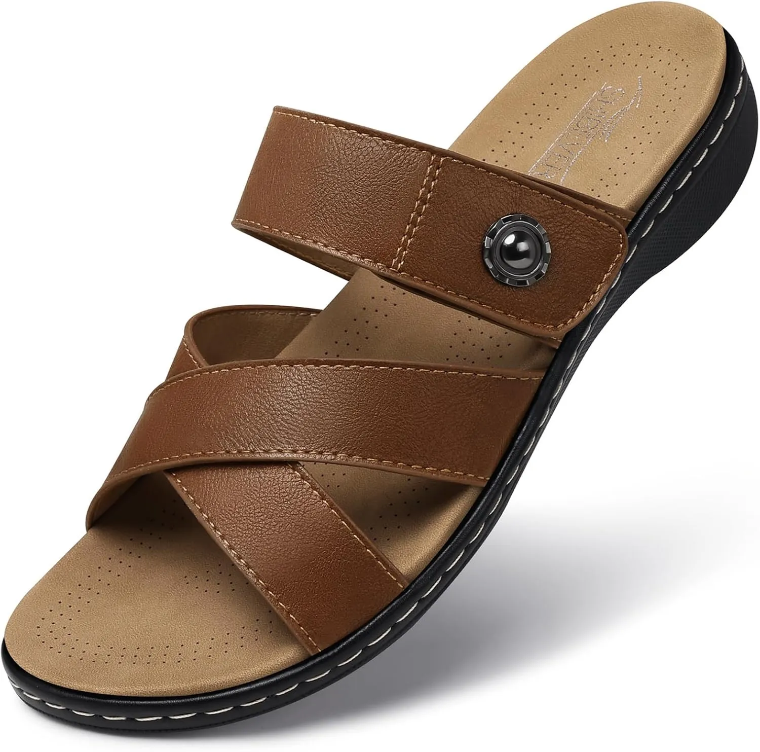 SHIBEVER Women Slides Summer Sandals: Arch Support, Comfort Walking, Adjustable Strap, Open Toe Flat Sandals Size 5-11