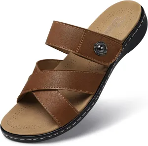 SHIBEVER Women Slides Summer Sandals: Arch Support, Comfort Walking, Adjustable Strap, Open Toe Flat Sandals Size 5-11