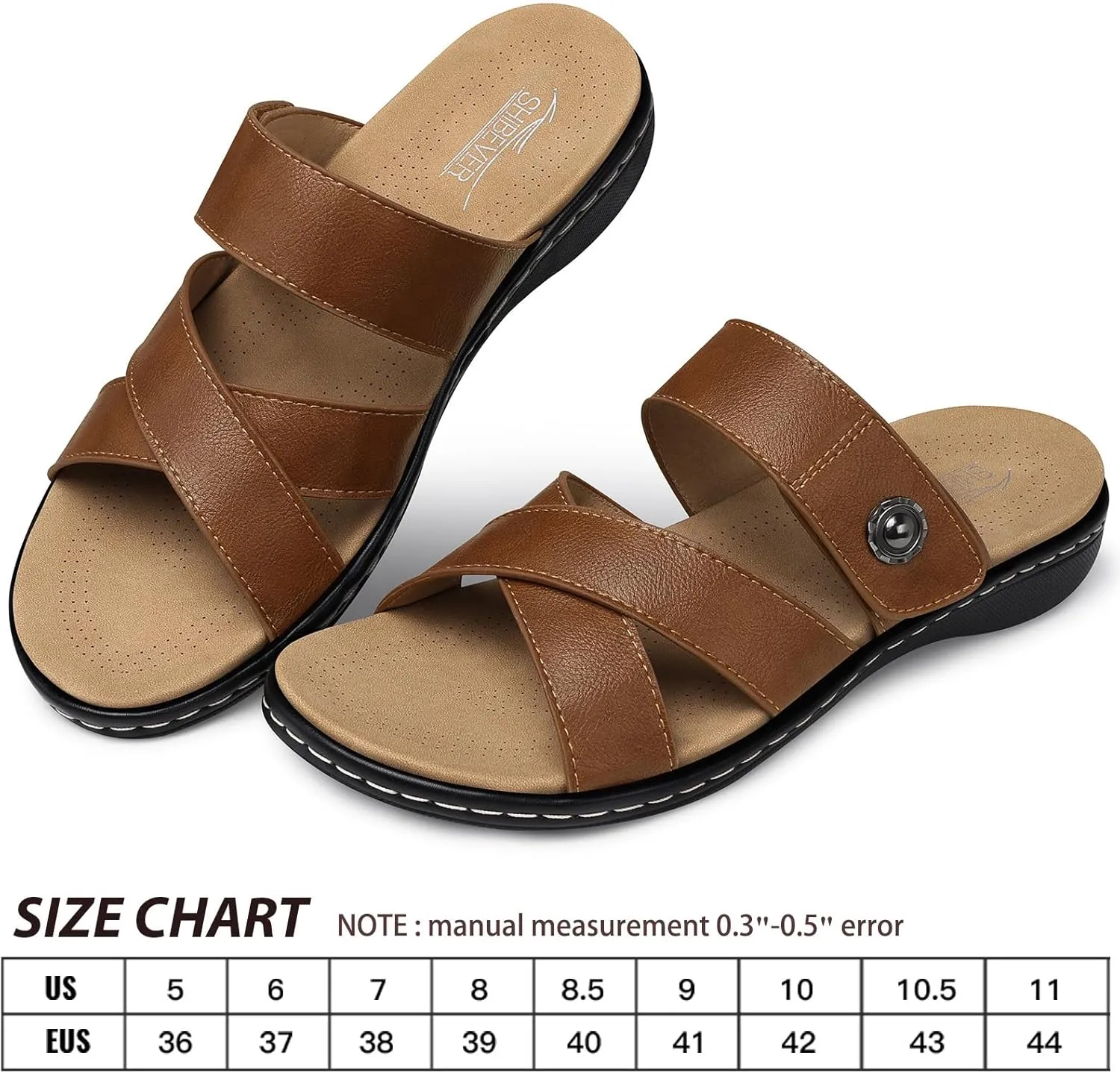 SHIBEVER Women Slides Summer Sandals: Arch Support, Comfort Walking, Adjustable Strap, Open Toe Flat Sandals Size 5-11