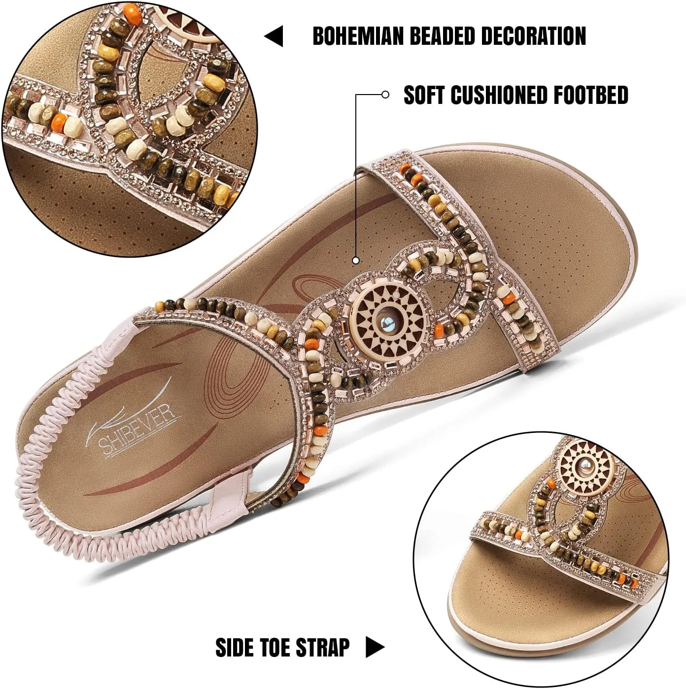 SHIBEVER Womens Flat Sandals Elastic Ankle Strap Sandals Dressy Casual Summer