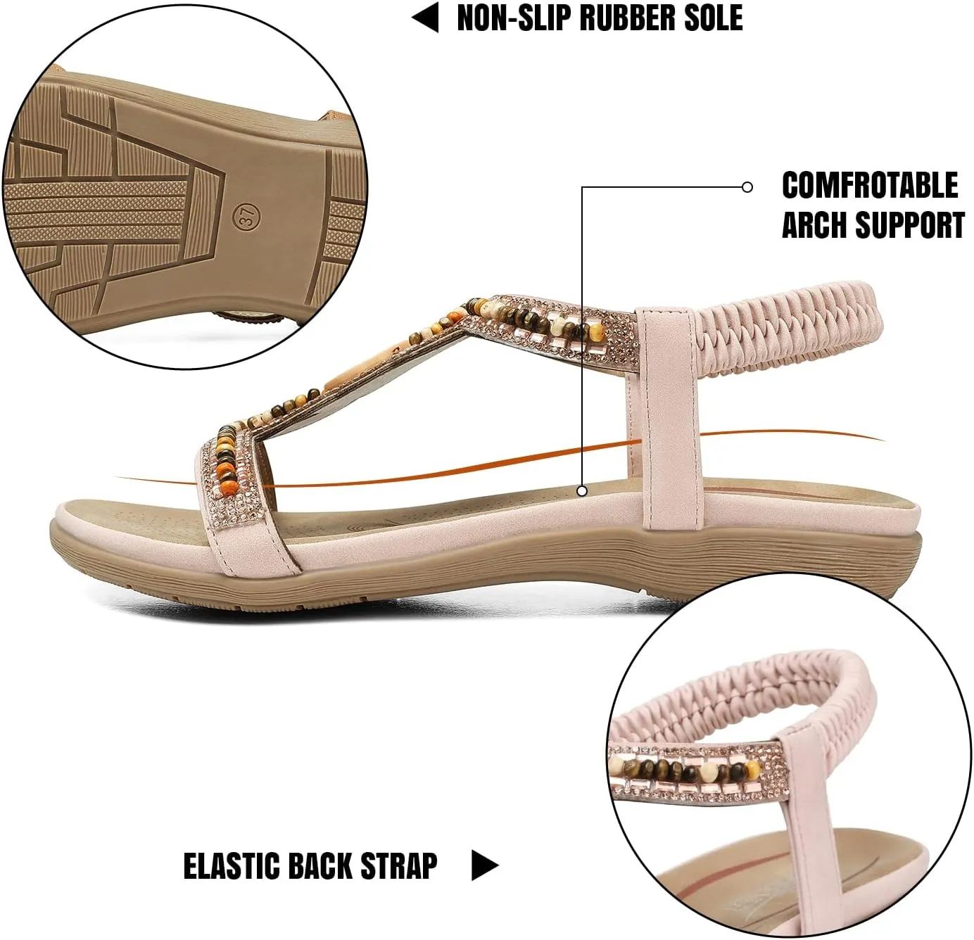 SHIBEVER Womens Flat Sandals Elastic Ankle Strap Sandals Dressy Casual Summer