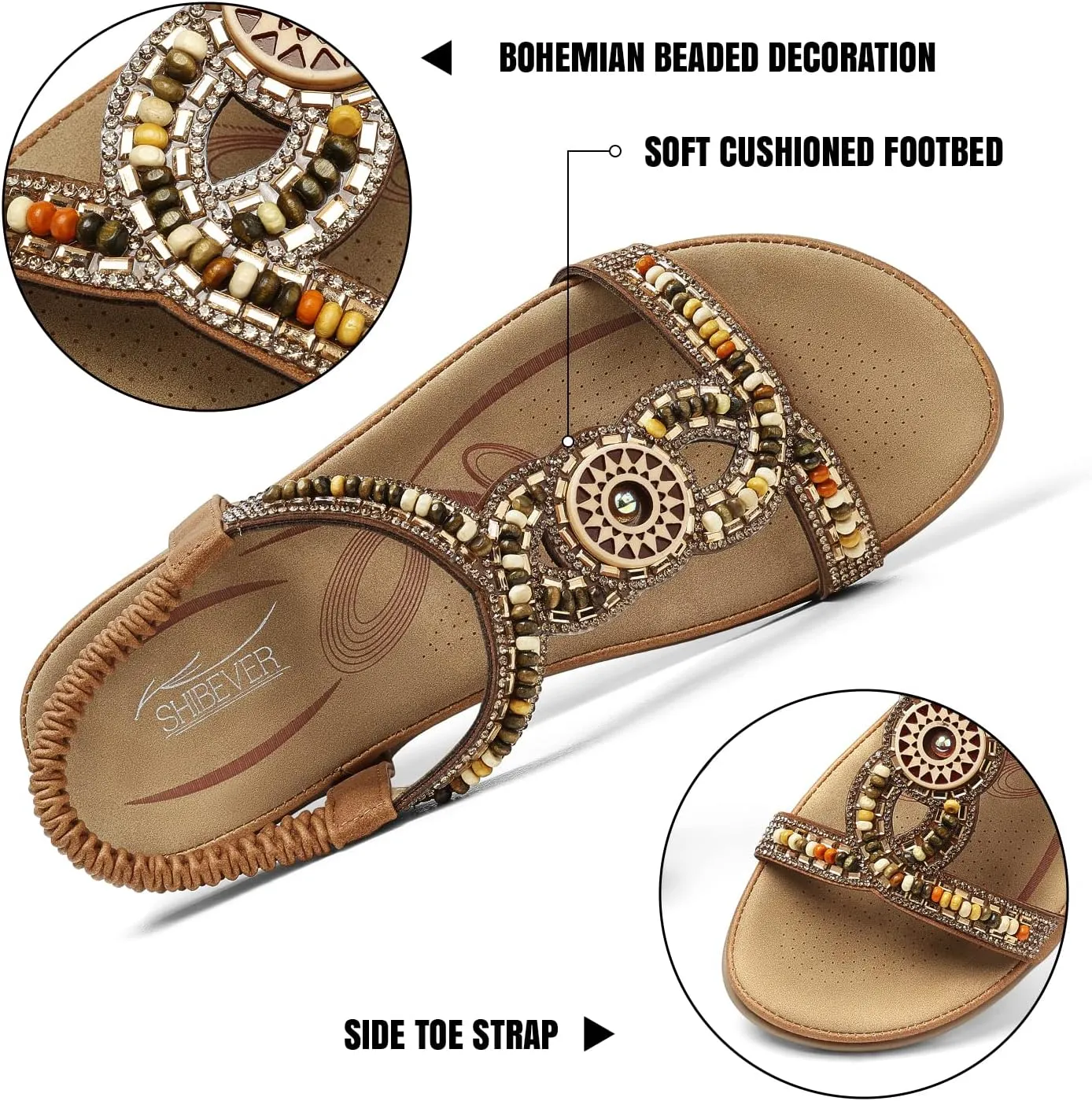 SHIBEVER Womens Flat Sandals Elastic Ankle Strap Sandals Dressy Casual Summer