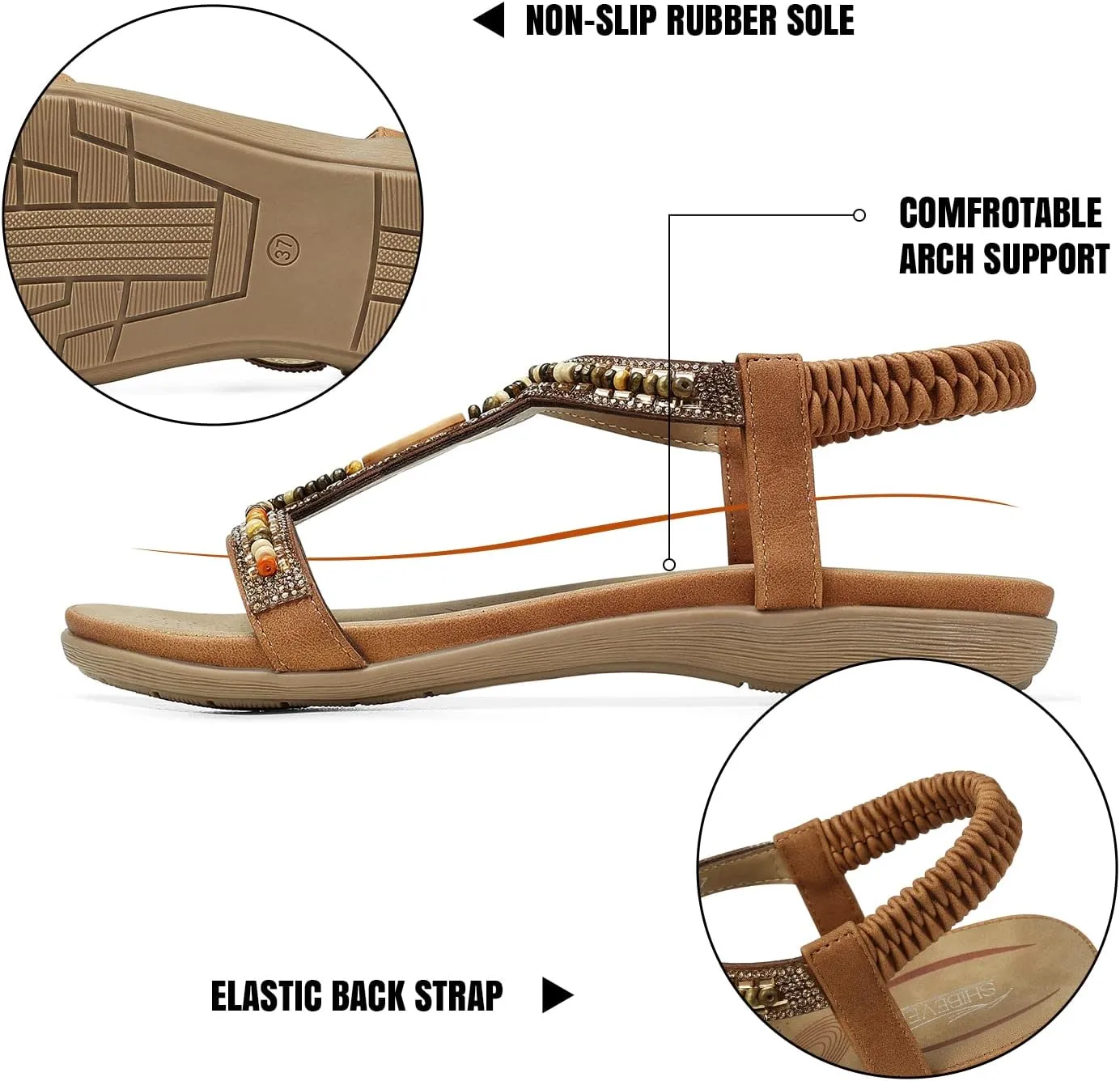 SHIBEVER Womens Flat Sandals Elastic Ankle Strap Sandals Dressy Casual Summer