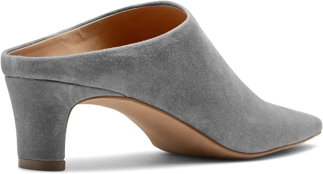 SHODENSE Women Chunky Heel Mules Closed Square Toe Mule Heels Suede Slip On Backless Pumps 2 inch Mid Block Heel Dress Mule Shoes Comfy Casual Office Ladies Heeled Slippers Basic Chic 4-11 M US