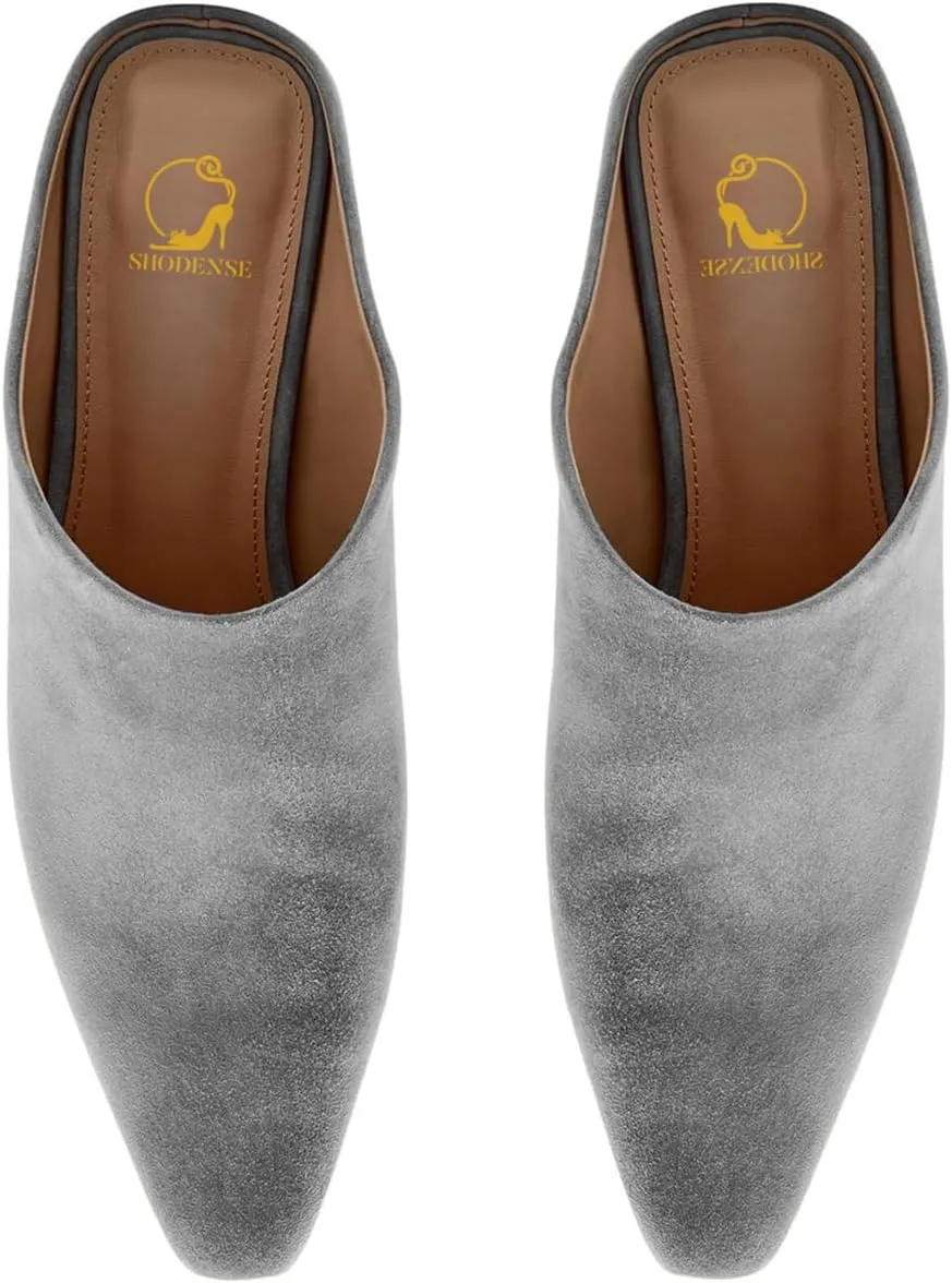 SHODENSE Women Chunky Heel Mules Closed Square Toe Mule Heels Suede Slip On Backless Pumps 2 inch Mid Block Heel Dress Mule Shoes Comfy Casual Office Ladies Heeled Slippers Basic Chic 4-11 M US
