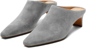 SHODENSE Women Chunky Heel Mules Closed Square Toe Mule Heels Suede Slip On Backless Pumps 2 inch Mid Block Heel Dress Mule Shoes Comfy Casual Office Ladies Heeled Slippers Basic Chic 4-11 M US