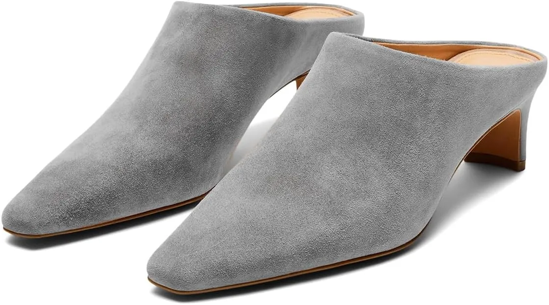 SHODENSE Women Chunky Heel Mules Closed Square Toe Mule Heels Suede Slip On Backless Pumps 2 inch Mid Block Heel Dress Mule Shoes Comfy Casual Office Ladies Heeled Slippers Basic Chic 4-11 M US