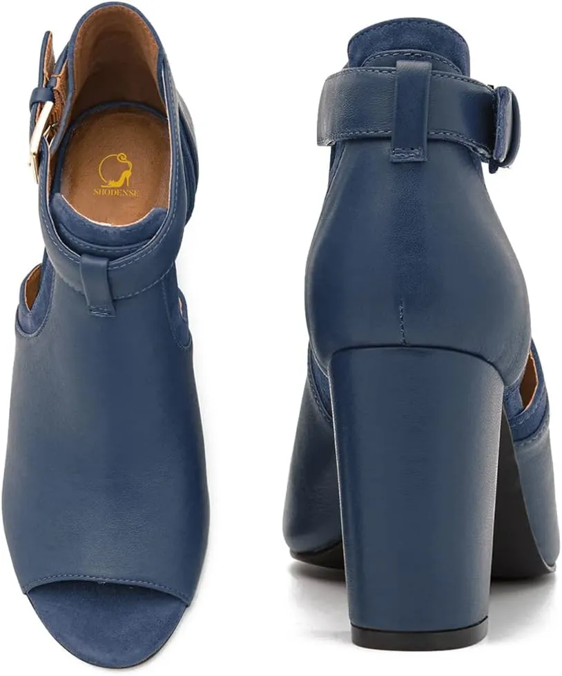 SHODENSE Women High Chunky Heel Sandal Booties Open Peep Toe Cutout Ankle Booties Buckle Strap D-orsay 3 Inch Heels Summer Booties Suede Hollowed Patchwork Dress Sandal Ladies Party Fashion 4-11 M US