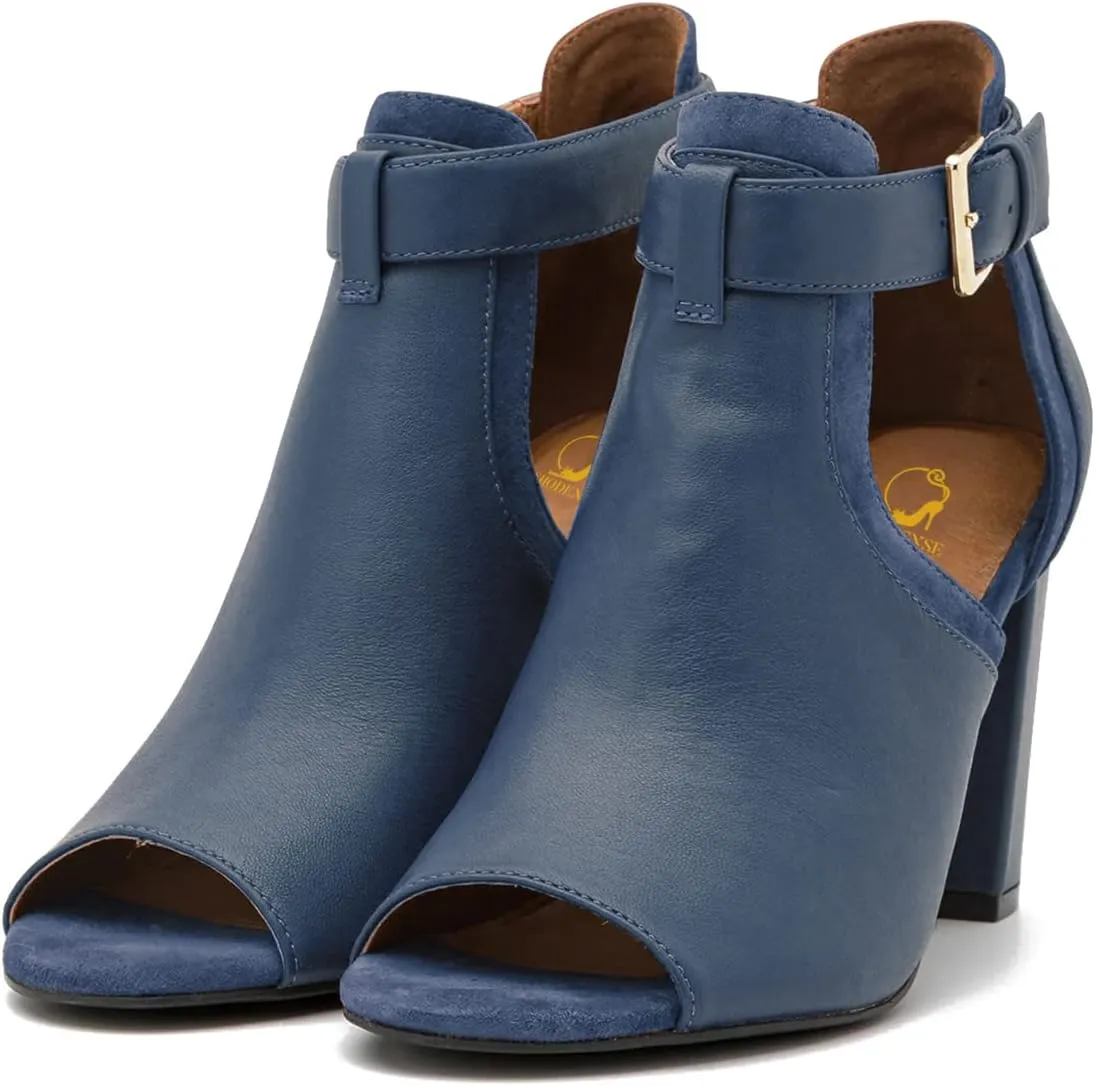 SHODENSE Women High Chunky Heel Sandal Booties Open Peep Toe Cutout Ankle Booties Buckle Strap D-orsay 3 Inch Heels Summer Booties Suede Hollowed Patchwork Dress Sandal Ladies Party Fashion 4-11 M US