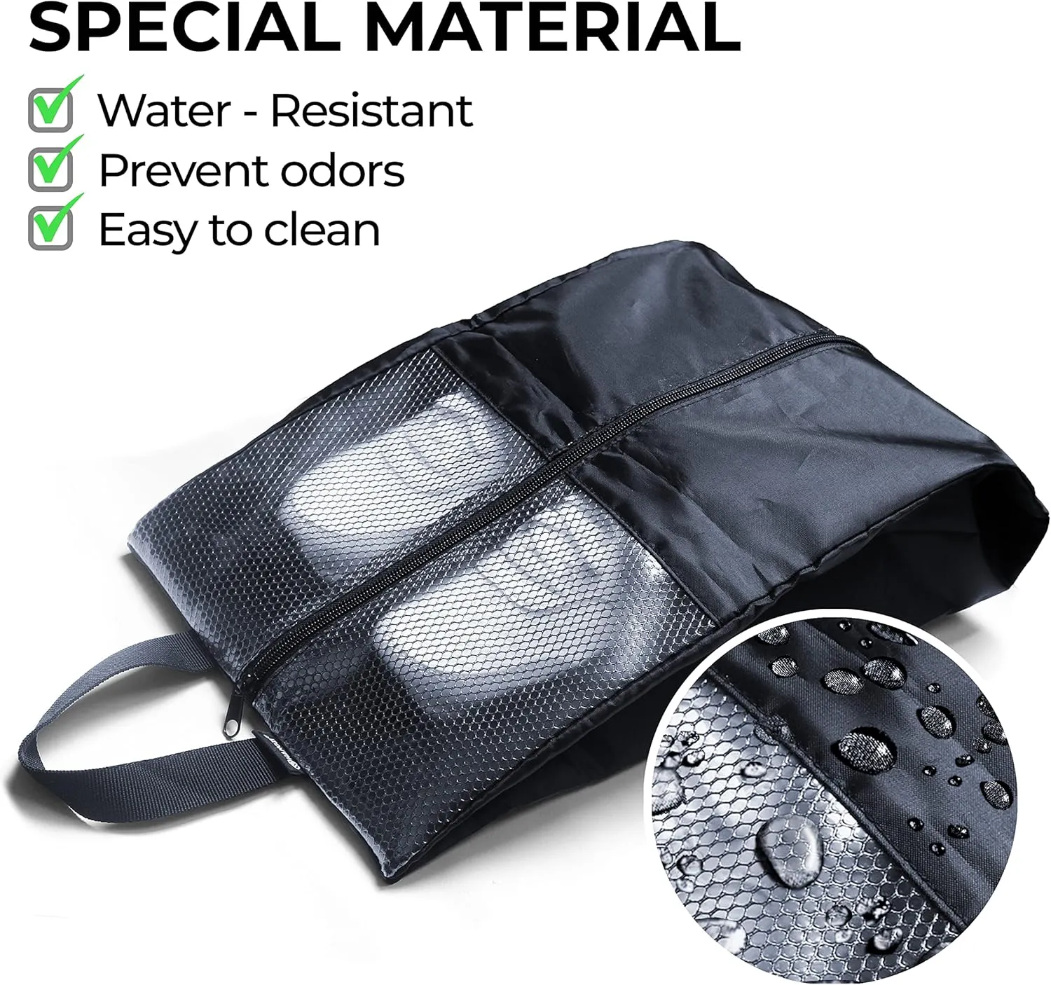 Shoe Bags For Travel, Used As For Storage or Shoe Travel Bag, Space Saving When Travelling With This Travel Shoe Bags For Packing, Featuring Waterproof Nylon Sneaker Bag. (Black, 2 Pack, Large)