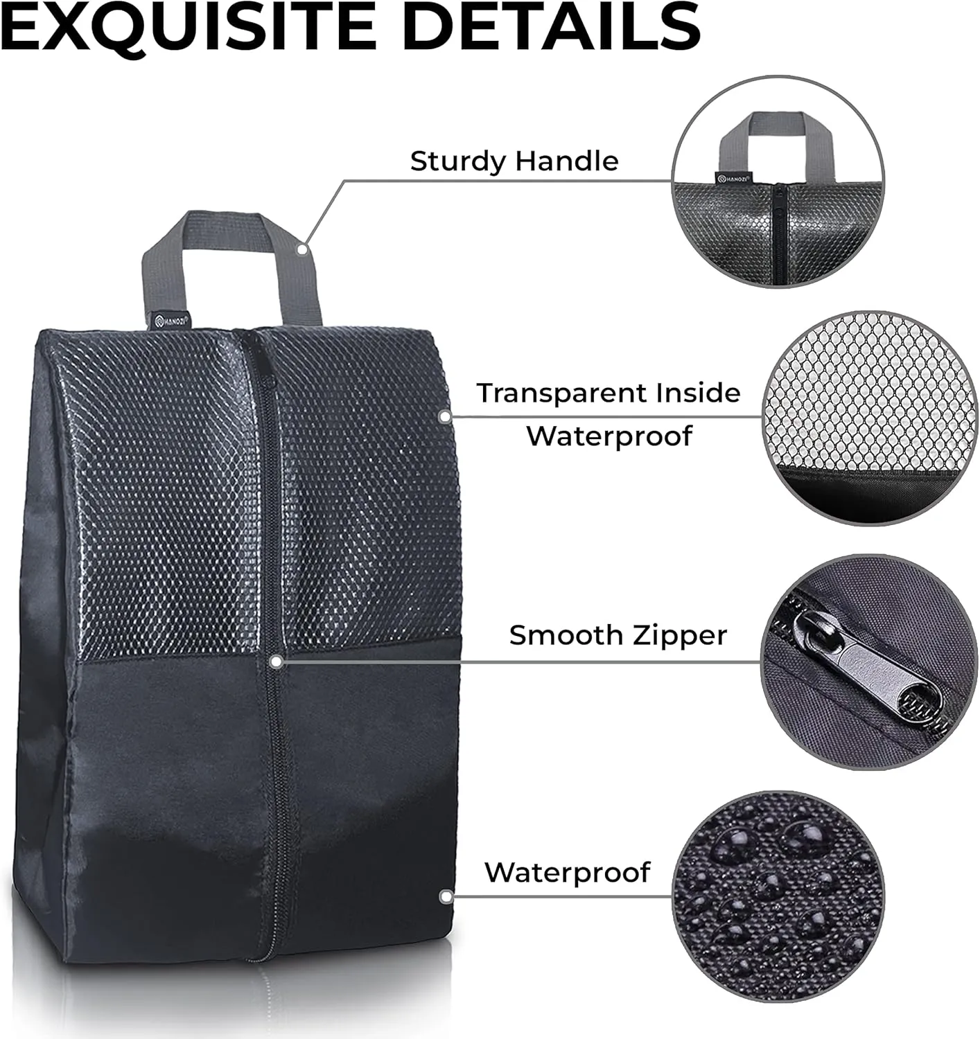 Shoe Bags For Travel, Used As For Storage or Shoe Travel Bag, Space Saving When Travelling With This Travel Shoe Bags For Packing, Featuring Waterproof Nylon Sneaker Bag. (Black, 2 Pack, Large)
