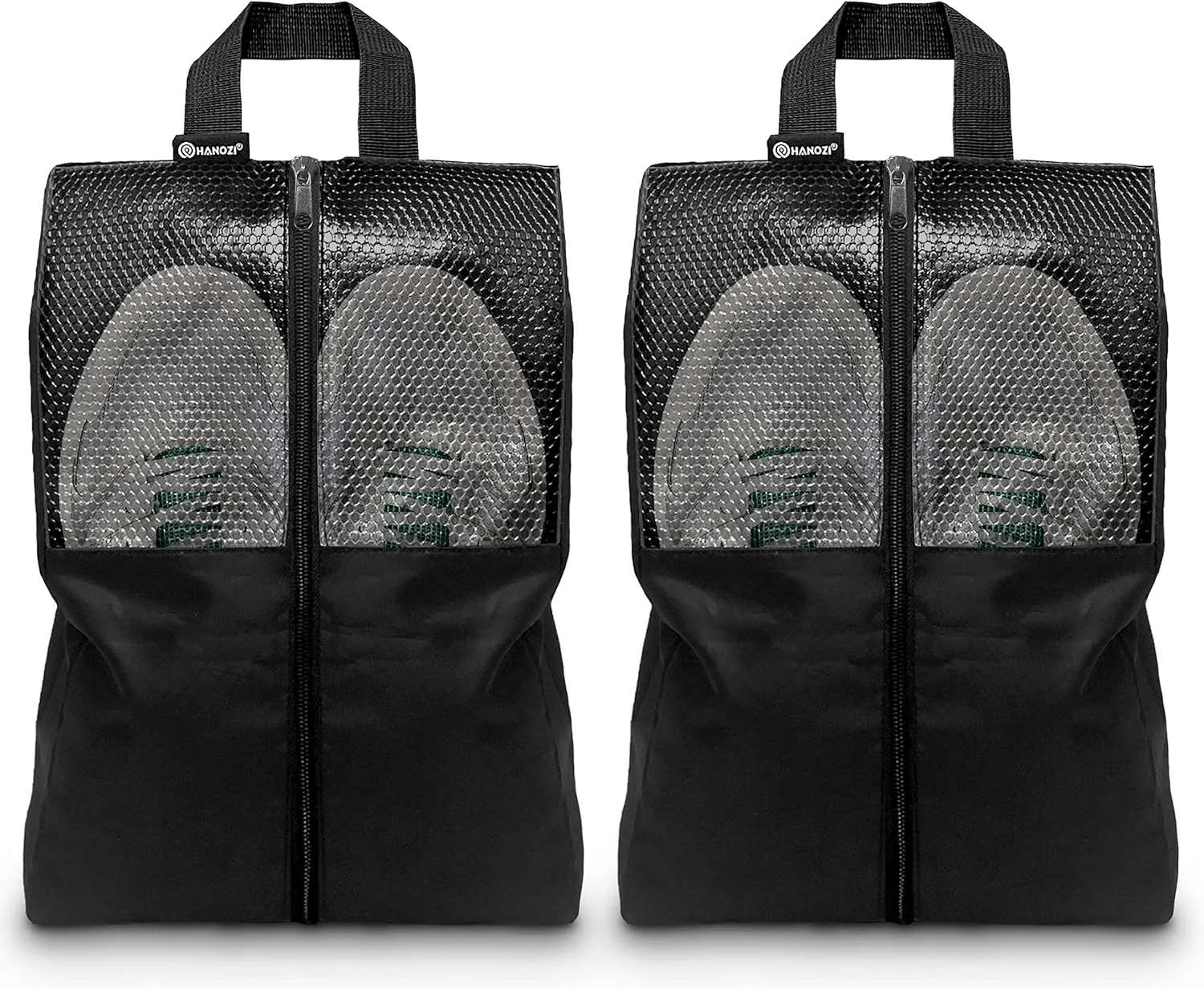 Shoe Bags For Travel, Used As For Storage or Shoe Travel Bag, Space Saving When Travelling With This Travel Shoe Bags For Packing, Featuring Waterproof Nylon Sneaker Bag. (Black, 2 Pack, Large)