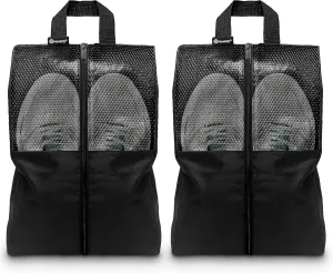 Shoe Bags For Travel, Used As For Storage or Shoe Travel Bag, Space Saving When Travelling With This Travel Shoe Bags For Packing, Featuring Waterproof Nylon Sneaker Bag. (Black, 2 Pack, Large)