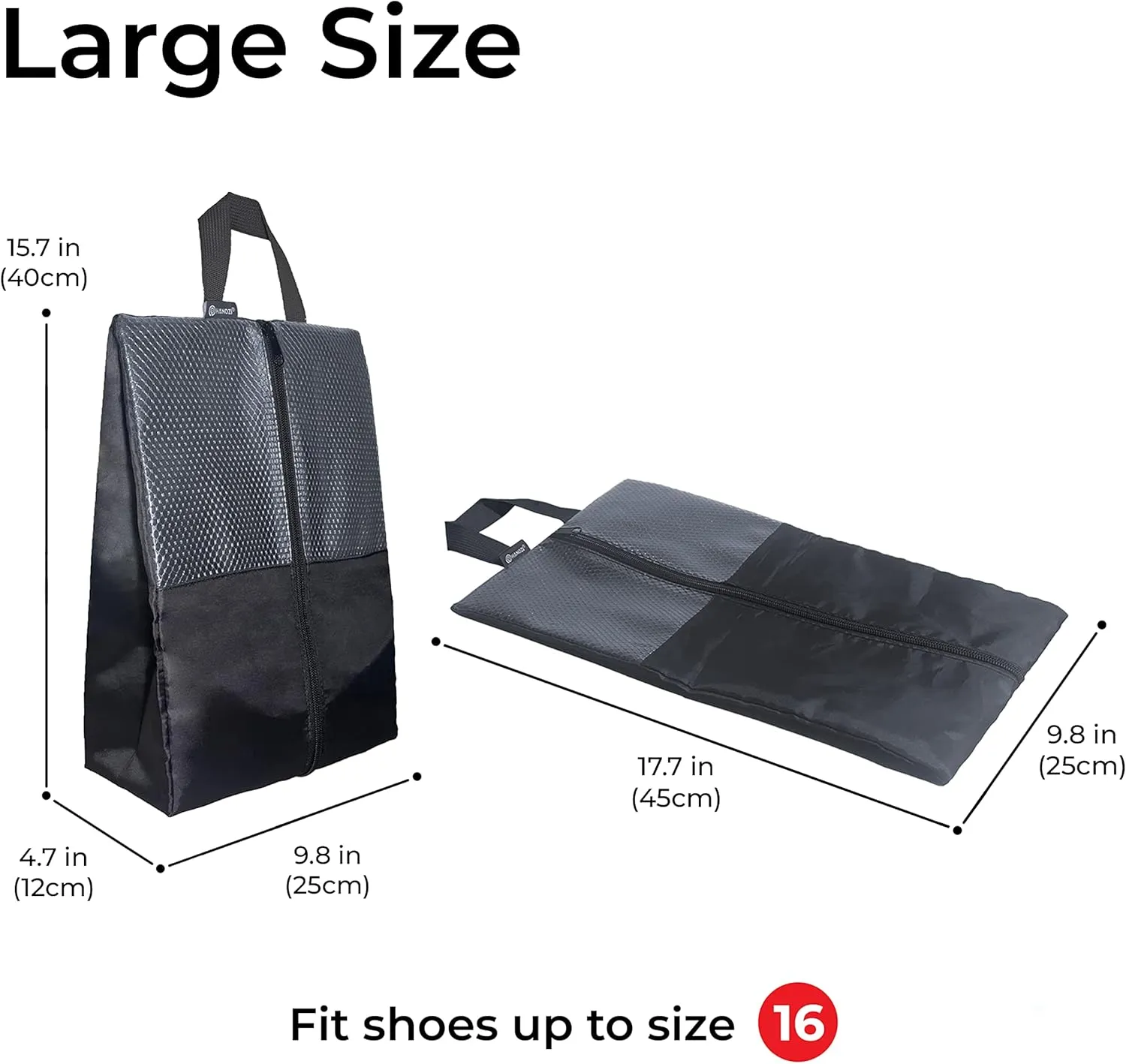 Shoe Bags For Travel, Used As For Storage or Shoe Travel Bag, Space Saving When Travelling With This Travel Shoe Bags For Packing, Featuring Waterproof Nylon Sneaker Bag. (Black, 2 Pack, Large)