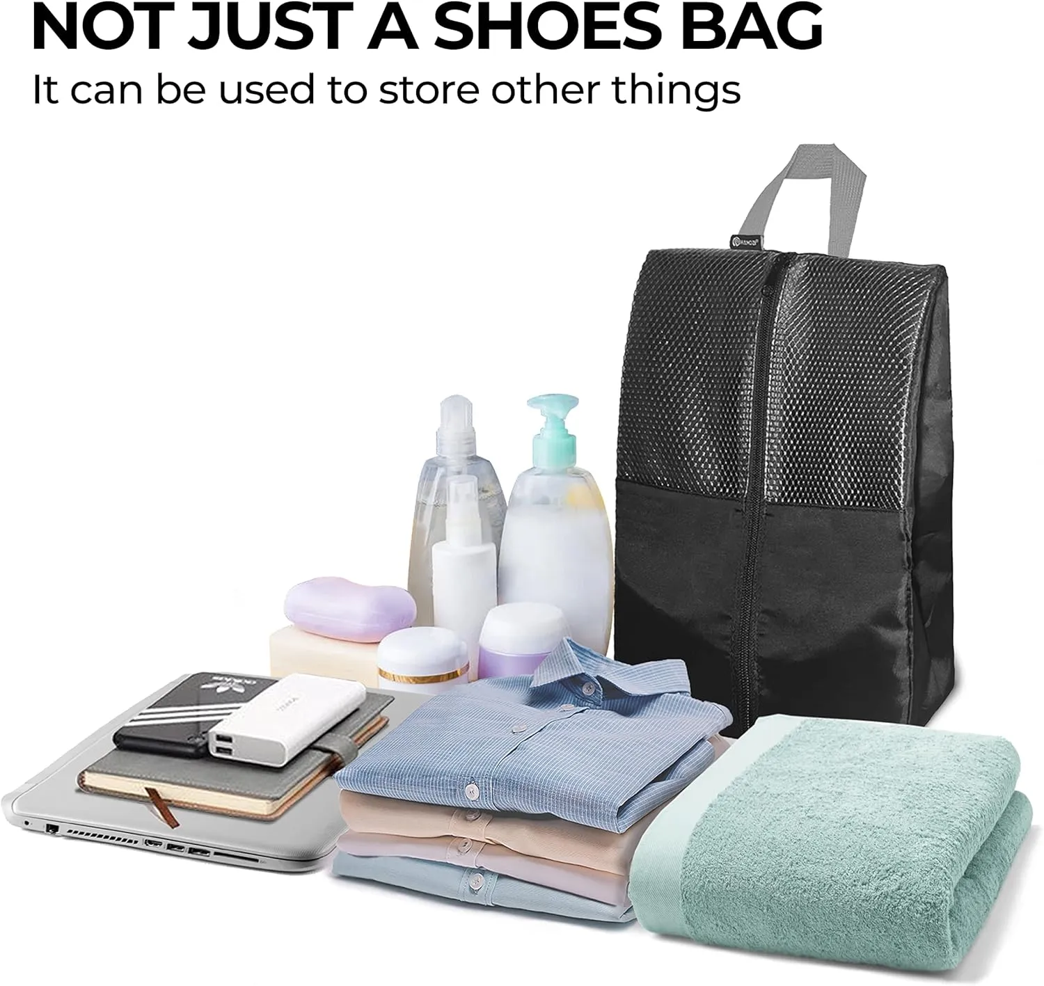 Shoe Bags For Travel, Used As For Storage or Shoe Travel Bag, Space Saving When Travelling With This Travel Shoe Bags For Packing, Featuring Waterproof Nylon Sneaker Bag. (Black, 2 Pack, Large)