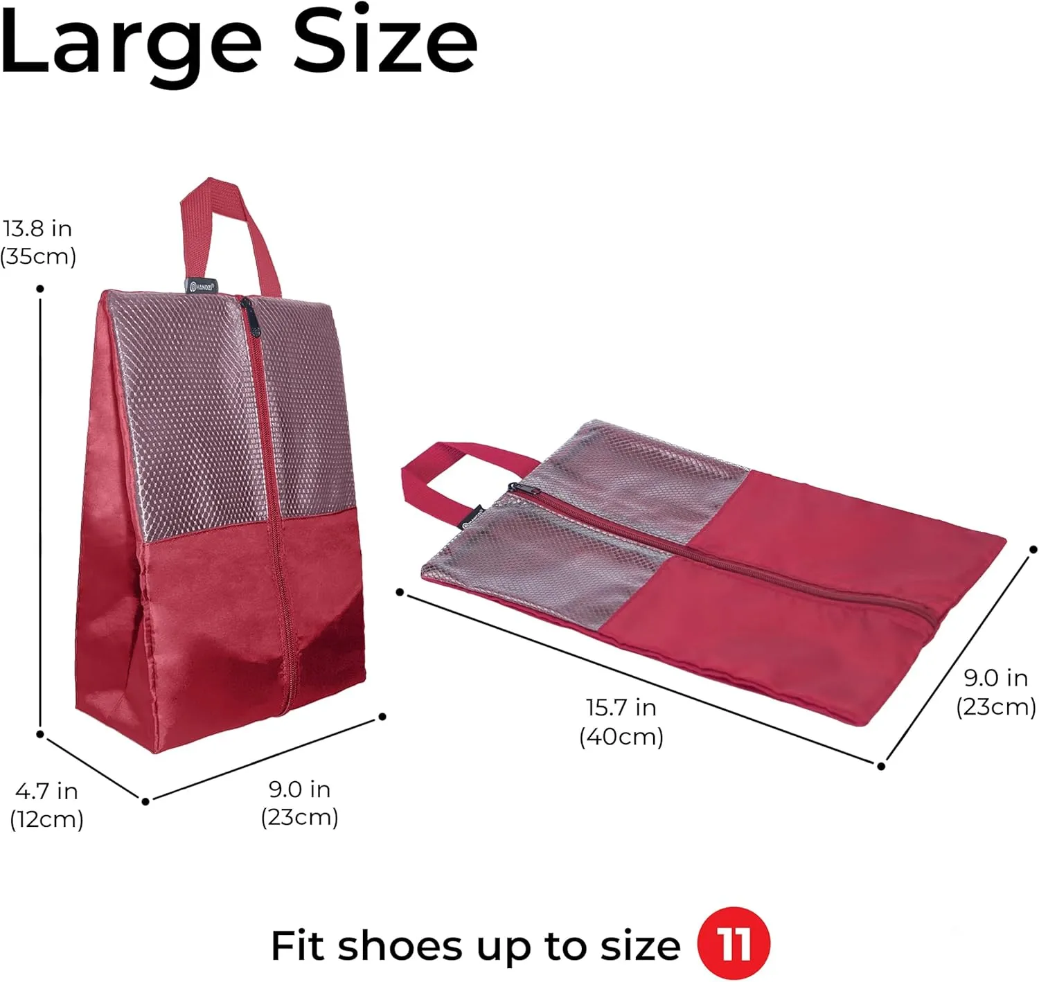 Shoe Bags For Travel, Used As For Storage or Shoe Travel Bag, Space Saving When Travelling With This Travel Shoe Bags For Packing, Featuring Waterproof Nylon Sneaker Bag. (Red, 2 Pack, Medium)