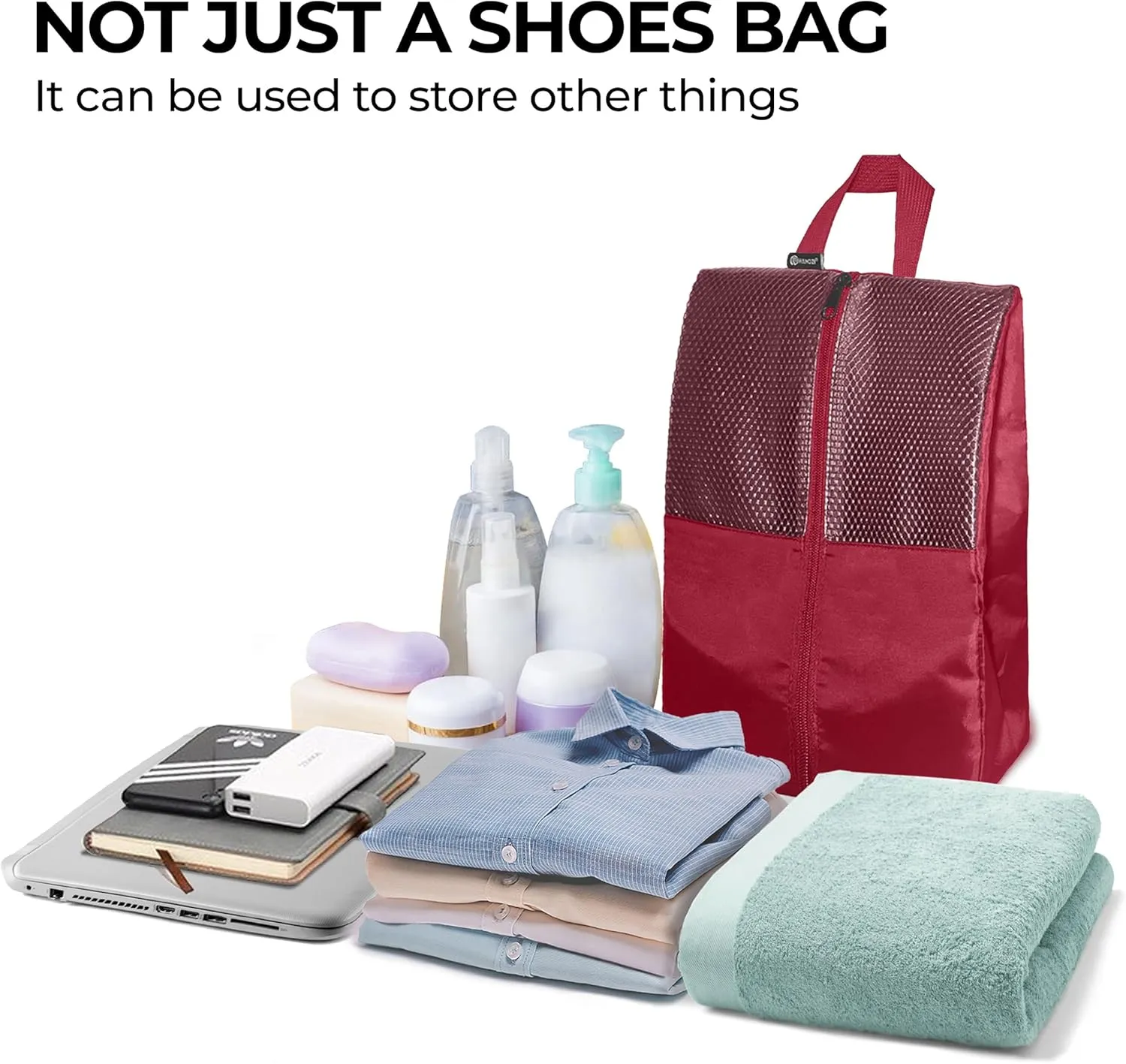 Shoe Bags For Travel, Used As For Storage or Shoe Travel Bag, Space Saving When Travelling With This Travel Shoe Bags For Packing, Featuring Waterproof Nylon Sneaker Bag. (Red, 2 Pack, Medium)