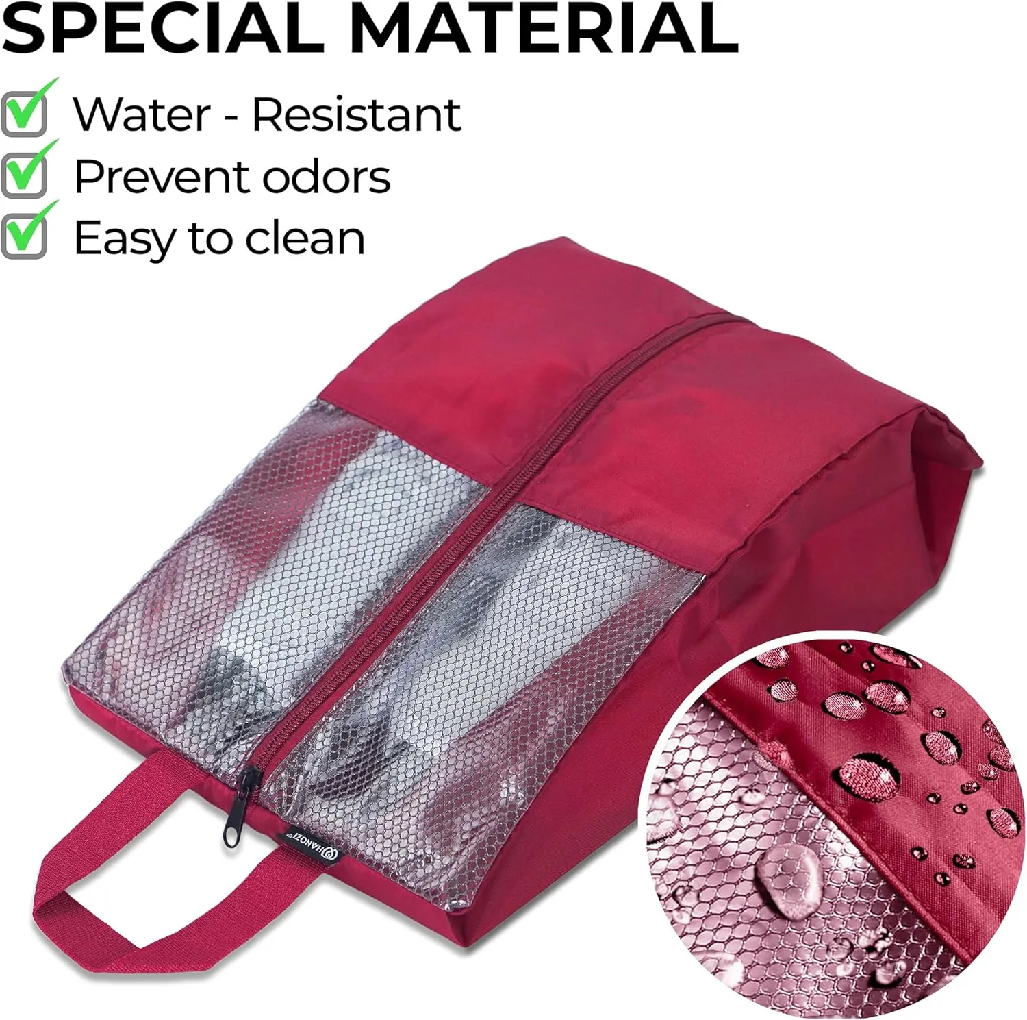 Shoe Bags For Travel, Used As For Storage or Shoe Travel Bag, Space Saving When Travelling With This Travel Shoe Bags For Packing, Featuring Waterproof Nylon Sneaker Bag. (Red, 2 Pack, Medium)