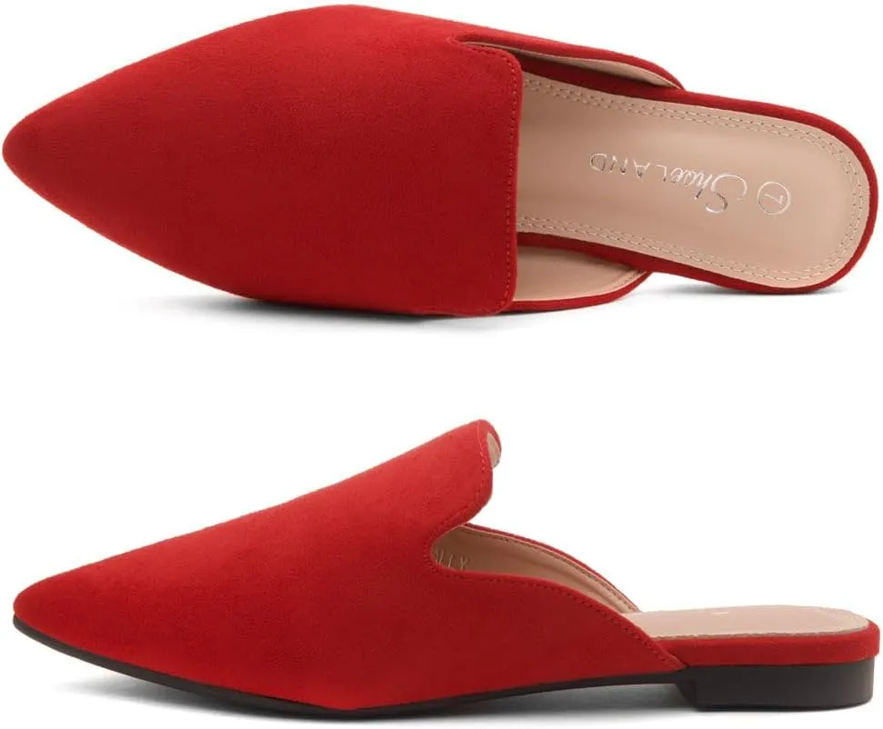 Shoe Land Cally Women's Mules, Pointed Toe Backless Loafer Shoes, Comfortable Flats, Slip-On Slides, Casual Flat Mule for Party, Office, Daily Wear, and Business