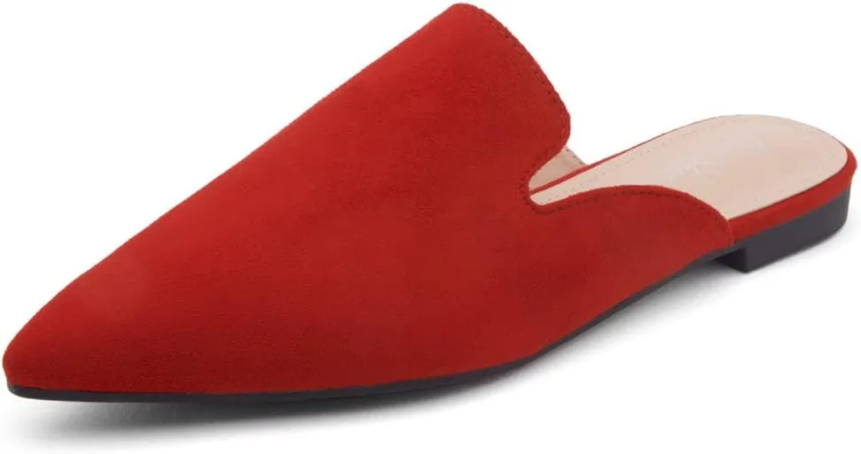 Shoe Land Cally Women's Mules, Pointed Toe Backless Loafer Shoes, Comfortable Flats, Slip-On Slides, Casual Flat Mule for Party, Office, Daily Wear, and Business