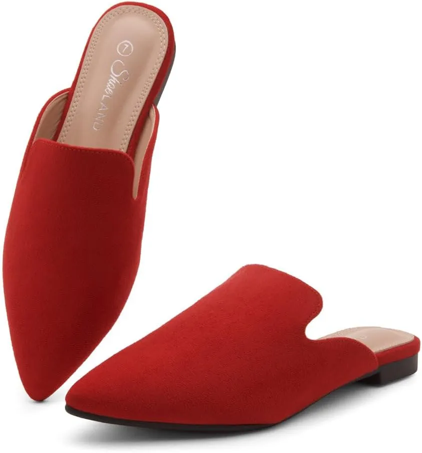 Shoe Land Cally Women's Mules, Pointed Toe Backless Loafer Shoes, Comfortable Flats, Slip-On Slides, Casual Flat Mule for Party, Office, Daily Wear, and Business