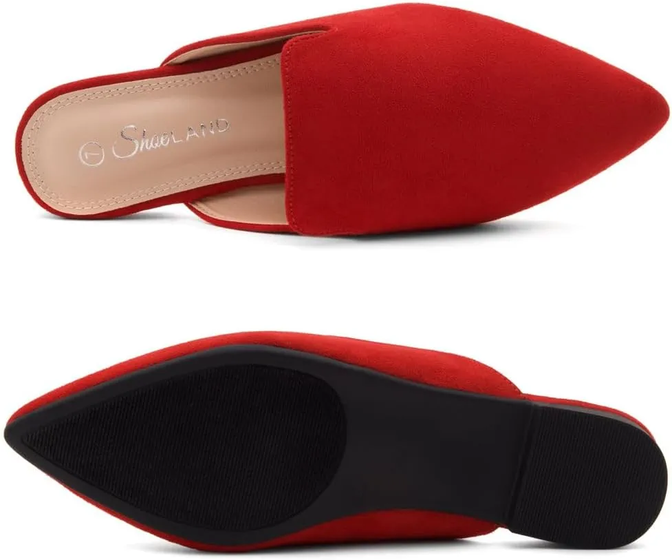Shoe Land Cally Women's Mules, Pointed Toe Backless Loafer Shoes, Comfortable Flats, Slip-On Slides, Casual Flat Mule for Party, Office, Daily Wear, and Business