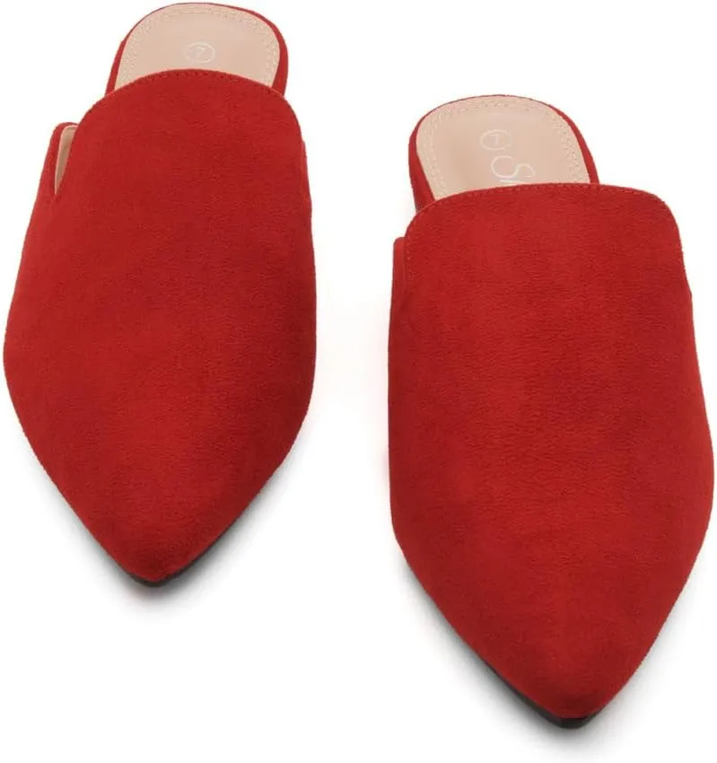 Shoe Land Cally Women's Mules, Pointed Toe Backless Loafer Shoes, Comfortable Flats, Slip-On Slides, Casual Flat Mule for Party, Office, Daily Wear, and Business