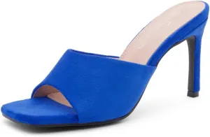 Shoe Land Melrose Women's High Heels Stiletto Heeled Slides, Square Open Toe One Band Slip-On Heeled Mules – Dressy Clear Heeled Sandals for Prom Party Wedding and Vacation