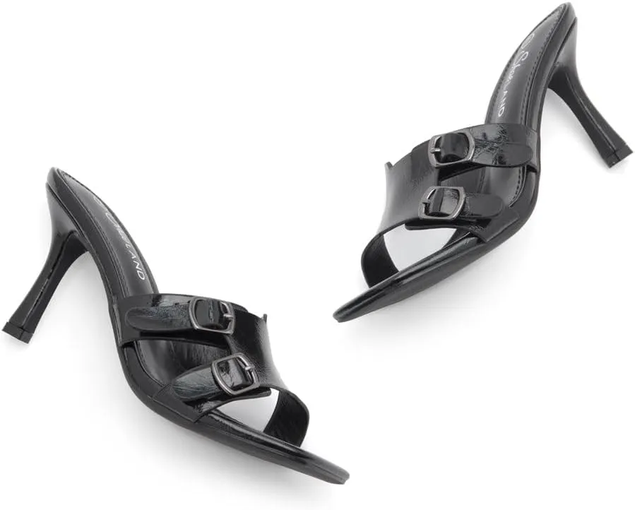 Shoe Land Melrose Women's High Heels Stiletto Heeled Slides, Square Open Toe One Band Slip-On Heeled Mules – Dressy Clear Heeled Sandals for Prom Party Wedding and Vacation