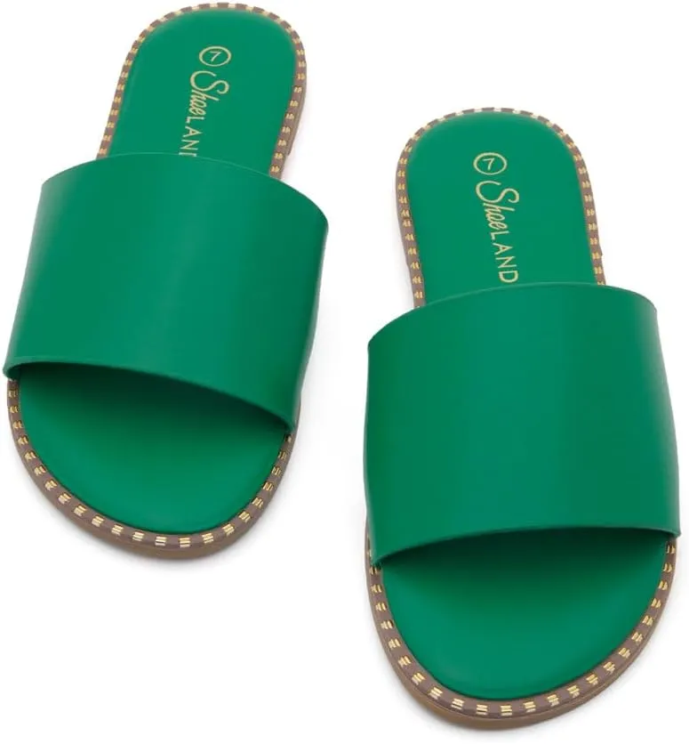 Shoe Land Women’s Flat Sandals 2025 – Comfortable Slide Sandals with Cushioned Footbed | Dressy Open Toe Summer Sandals for Beach, Travel & Everyday