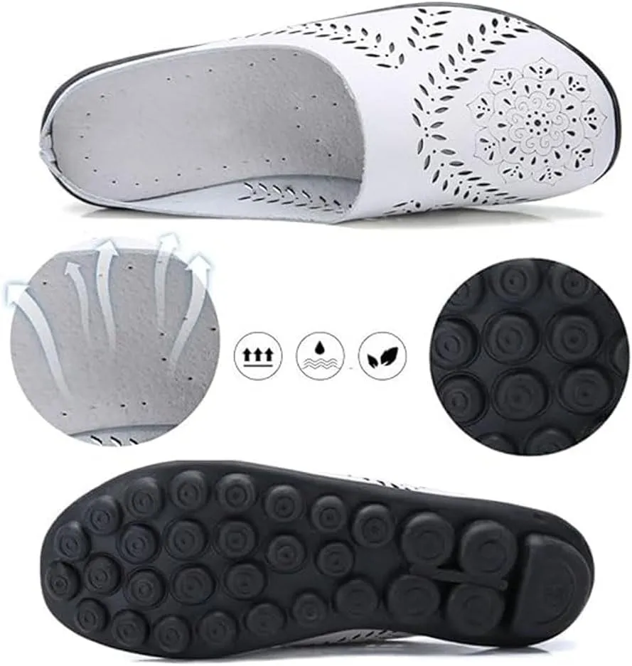 Shoes for Women Casual All-Match Hollow Slippers Slip On Sandals Orthopedic All-Match Breathable Flats Summer Slip-on Slides Flat Loafers Round Toe Non-Slip Softsole Lightweight Mule Sandals