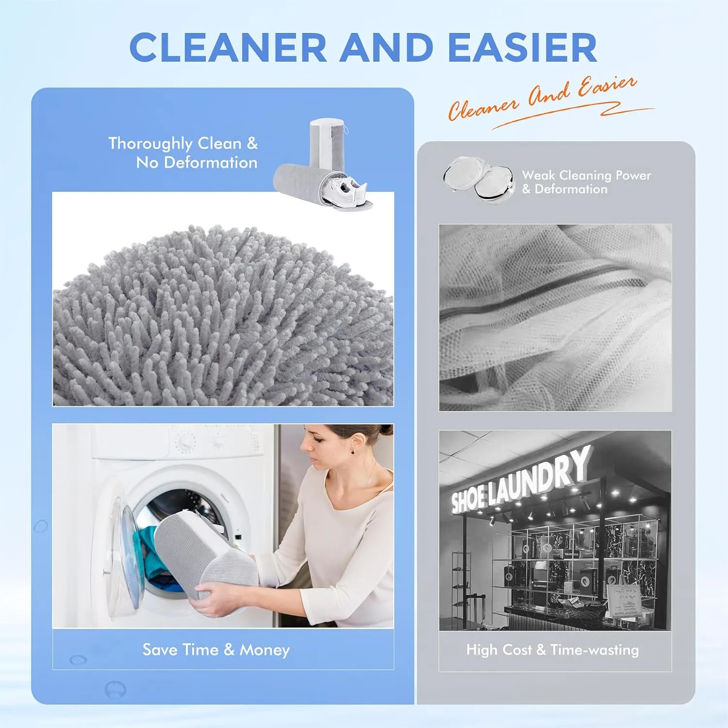 Shoes Washing Machine Bag, Laundry Bag Plush Fibers Reusable Sneaker Tennis Shoe Mesh Laundry Bags, Shoe Washing Bag for Washer and Dryer, Gray 2Pcs