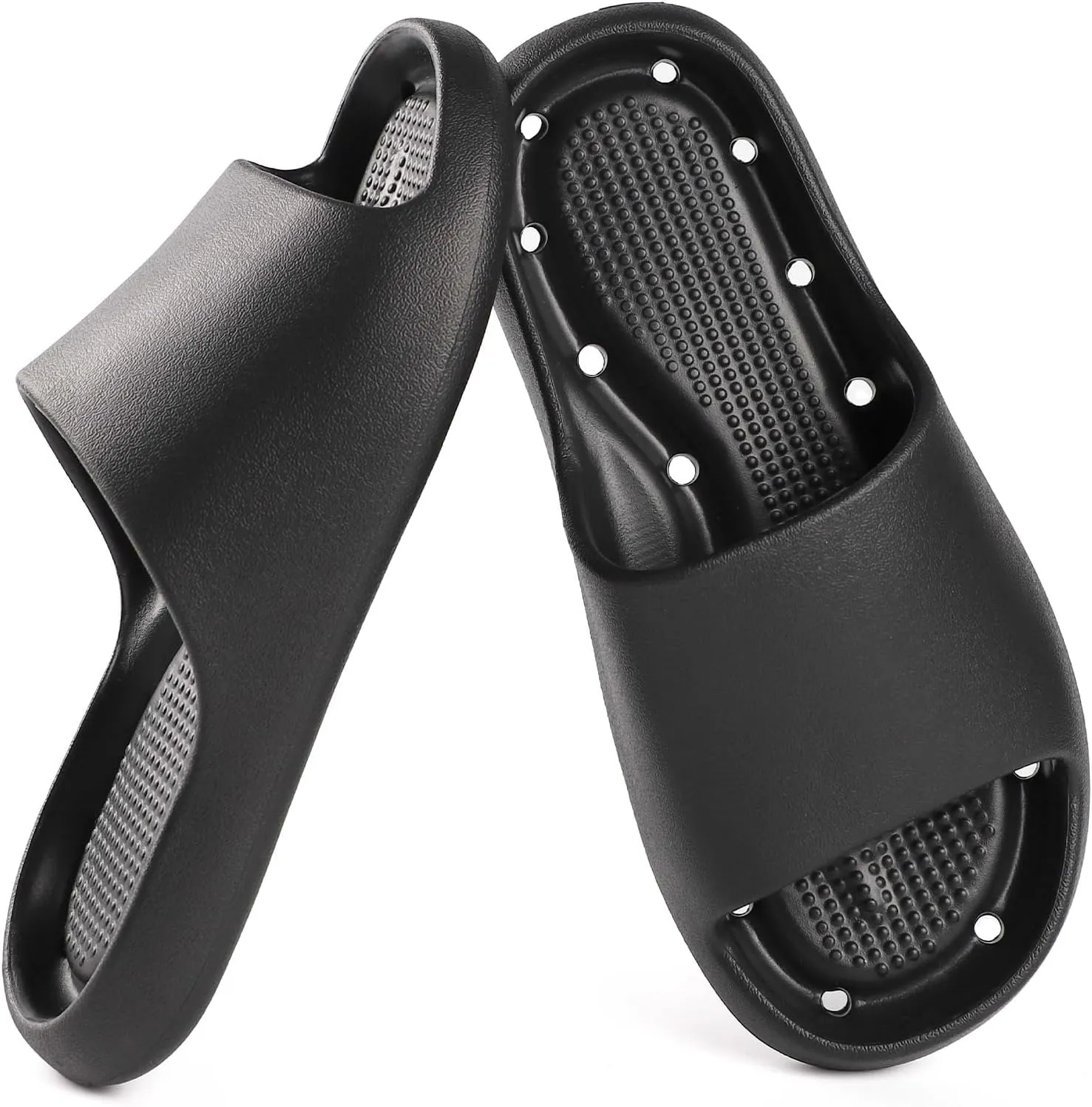 Shower Shoes for Women and Men Massage Slide Sandals Soft Cushioned Anti-Slip Pool Slides Comfort Arch Support Quick Drying Shower Shoes with Drain Holes Bathroom Slides Slippers