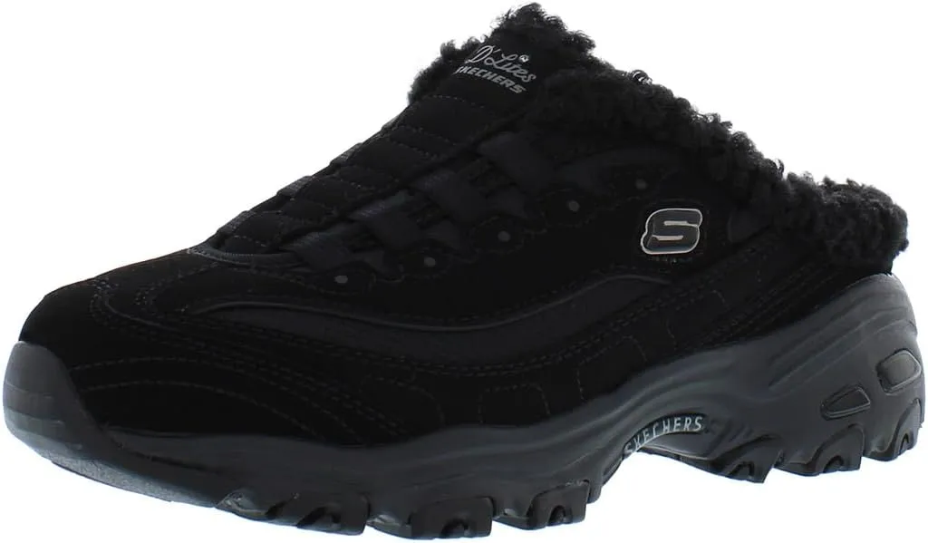 Skechers Women's D'Lites - Comfy Steps Sneaker Mule, Black/Black, 7