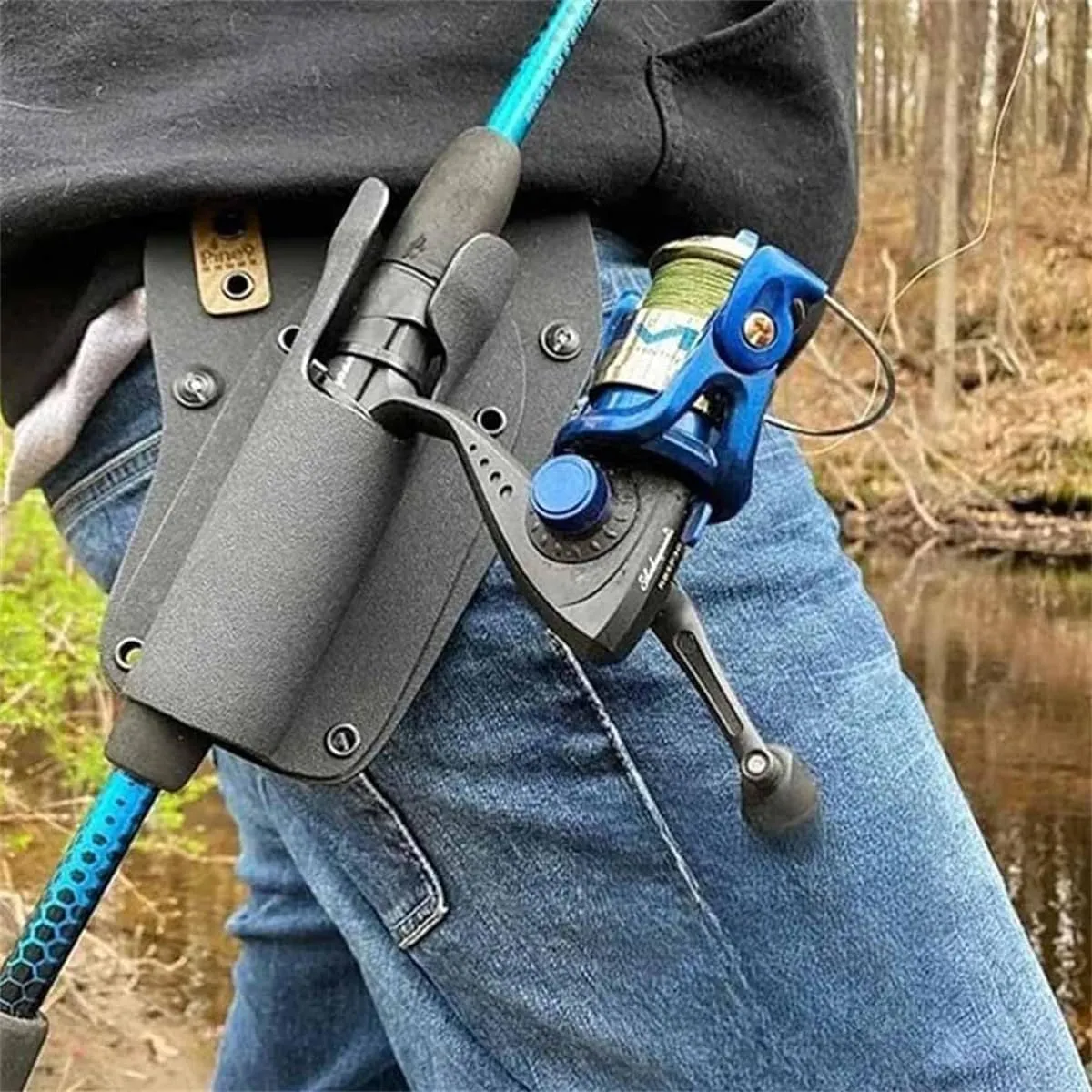 Slide-in Fishing Rod Hip Holster,Adjustable Hands-Free Quick Draw Waist Belt Holder for Wading, Surf, Fly & Bank Fishing - Durable Weatherproof Nylon with Stash Pocket