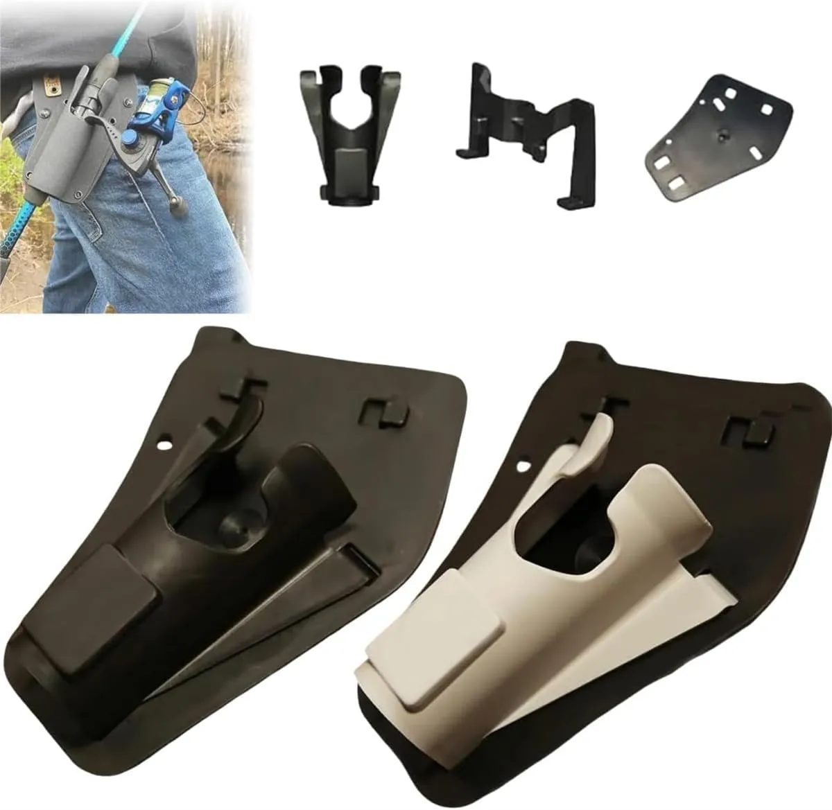 Slide-in Fishing Rod Hip Holster,Adjustable Hands-Free Quick Draw Waist Belt Holder for Wading, Surf, Fly & Bank Fishing - Durable Weatherproof Nylon with Stash Pocket