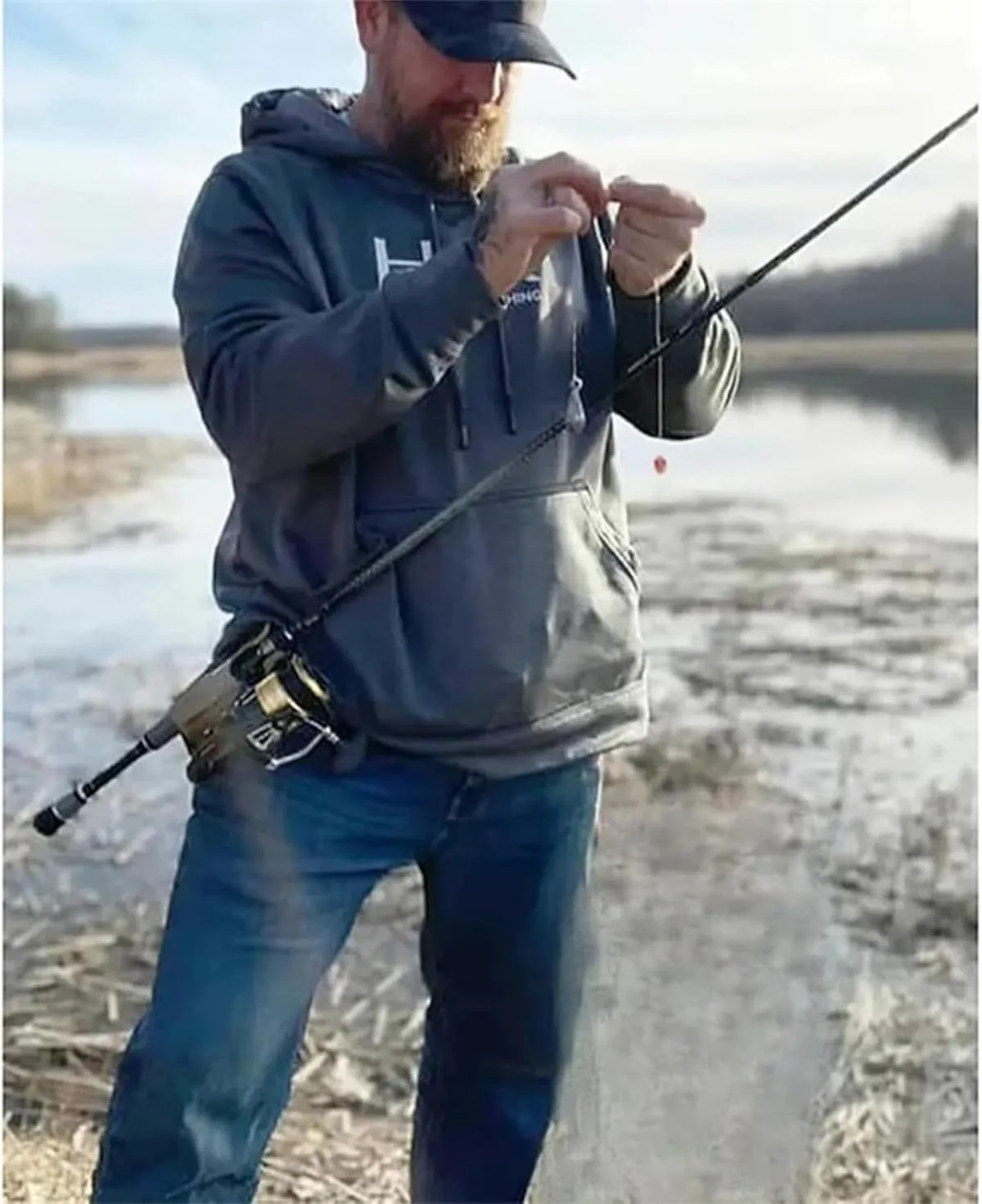 Slide-in Fishing Rod Hip Holster,Adjustable Hands-Free Quick Draw Waist Belt Holder for Wading, Surf, Fly & Bank Fishing - Durable Weatherproof Nylon with Stash Pocket