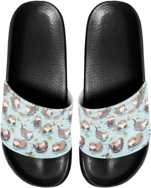 Slide Sandals for Women Girls Lightweight Non Slip Shower Shoes Comfotable Open Toe Single Band Slide Sandals Size 6-13.5