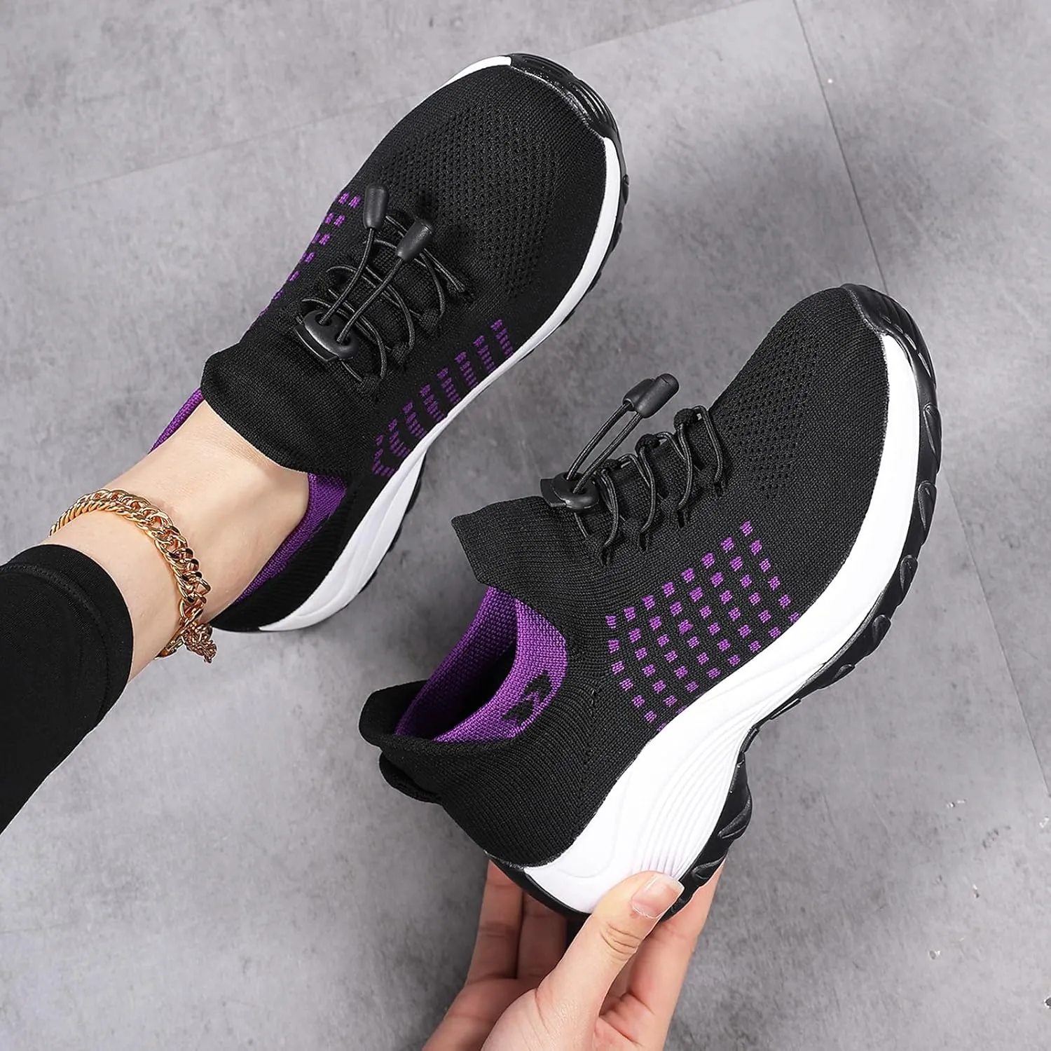 Slip On Orthopedic Sneakers for Women Comfortable Casual Ladies Athletic Shoes Lightweight Wide Width Arch Support Non Slip Shoes Breathable Mesh Woven Low Top Walking Shoe